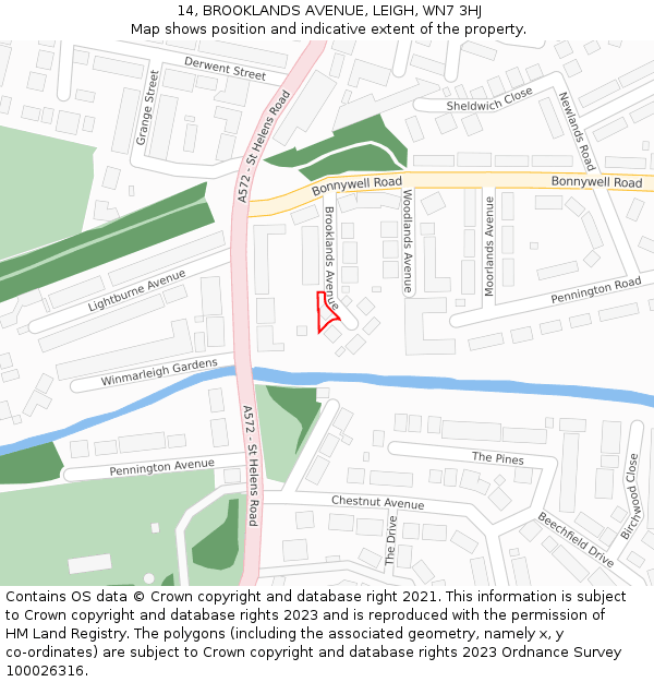 14, BROOKLANDS AVENUE, LEIGH, WN7 3HJ: Location map and indicative extent of plot