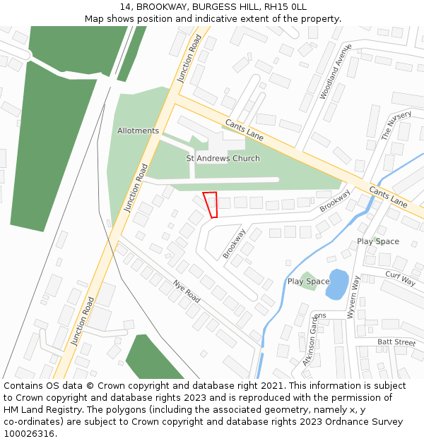 14, BROOKWAY, BURGESS HILL, RH15 0LL: Location map and indicative extent of plot