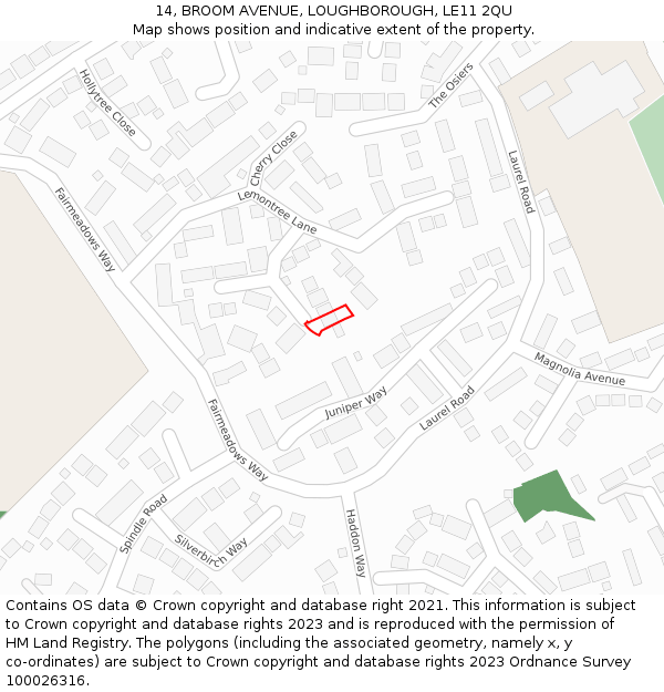 14, BROOM AVENUE, LOUGHBOROUGH, LE11 2QU: Location map and indicative extent of plot
