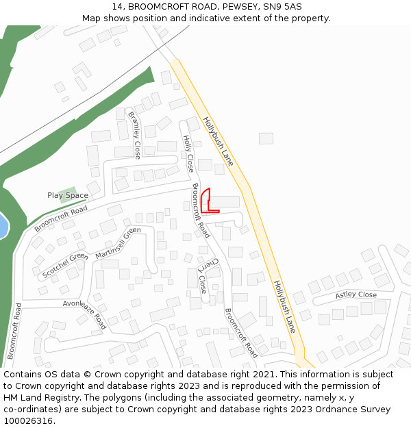 14, BROOMCROFT ROAD, PEWSEY, SN9 5AS: Location map and indicative extent of plot