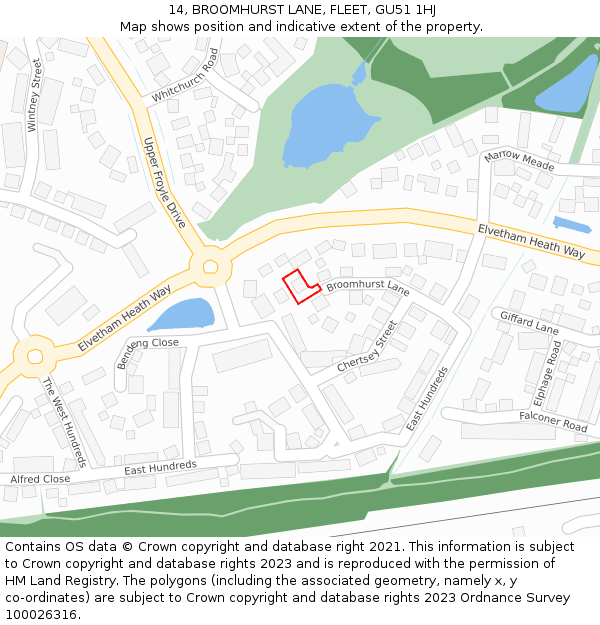 14, BROOMHURST LANE, FLEET, GU51 1HJ: Location map and indicative extent of plot