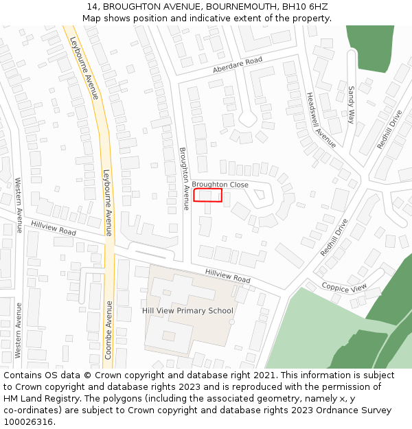 14, BROUGHTON AVENUE, BOURNEMOUTH, BH10 6HZ: Location map and indicative extent of plot