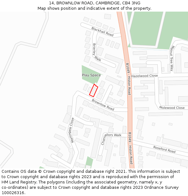 14, BROWNLOW ROAD, CAMBRIDGE, CB4 3NG: Location map and indicative extent of plot