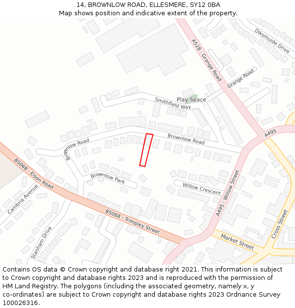 14, BROWNLOW ROAD, ELLESMERE, SY12 0BA: Location map and indicative extent of plot