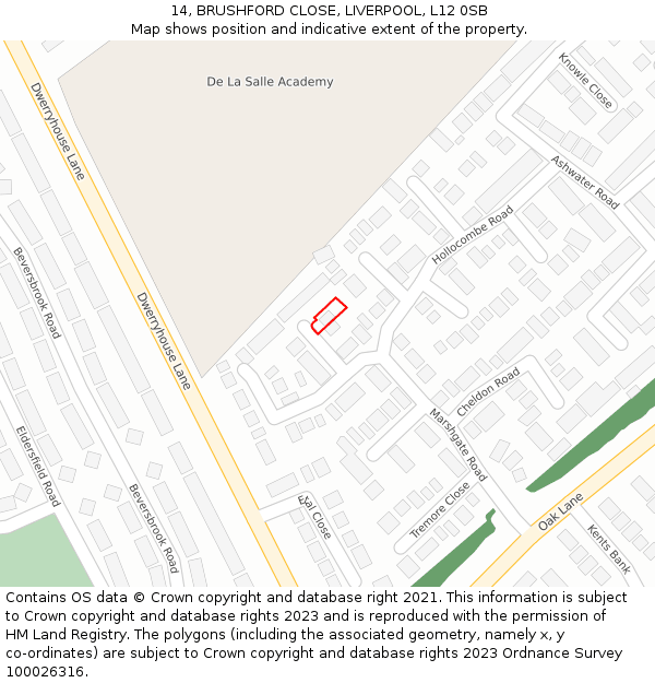 14, BRUSHFORD CLOSE, LIVERPOOL, L12 0SB: Location map and indicative extent of plot
