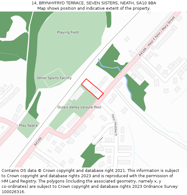 14, BRYNHYFRYD TERRACE, SEVEN SISTERS, NEATH, SA10 9BA: Location map and indicative extent of plot