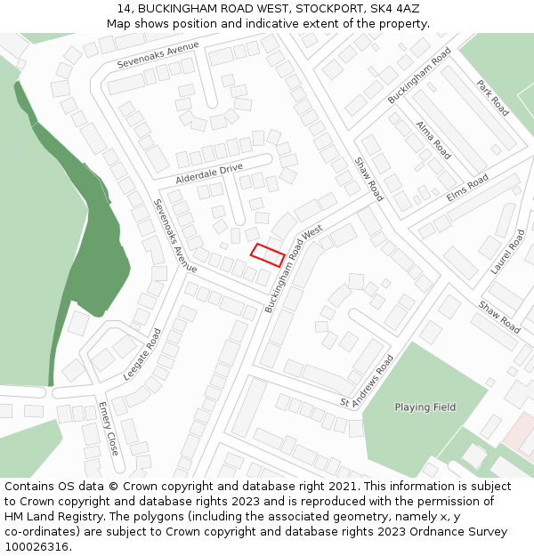 14, BUCKINGHAM ROAD WEST, STOCKPORT, SK4 4AZ: Location map and indicative extent of plot