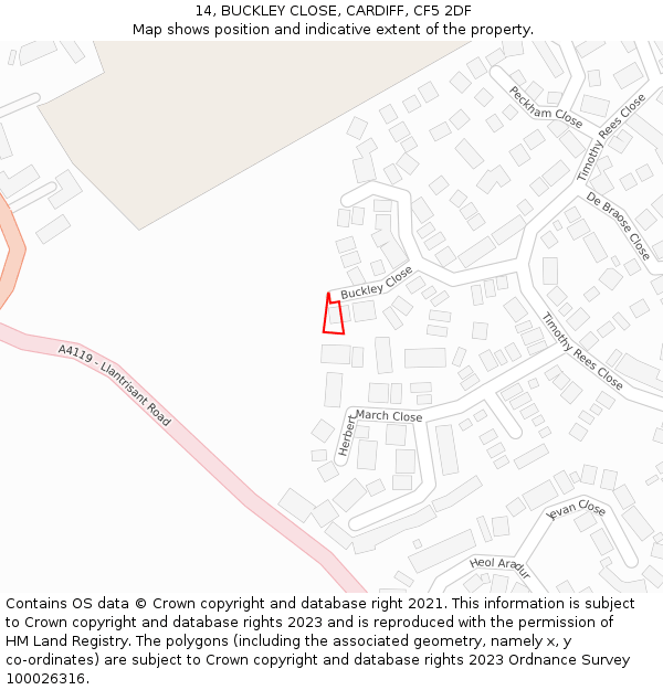 14, BUCKLEY CLOSE, CARDIFF, CF5 2DF: Location map and indicative extent of plot