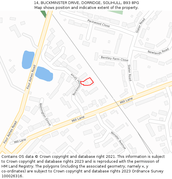 14, BUCKMINSTER DRIVE, DORRIDGE, SOLIHULL, B93 8PG: Location map and indicative extent of plot