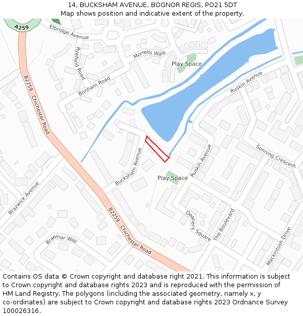 14, BUCKSHAM AVENUE, BOGNOR REGIS, PO21 5DT: Location map and indicative extent of plot