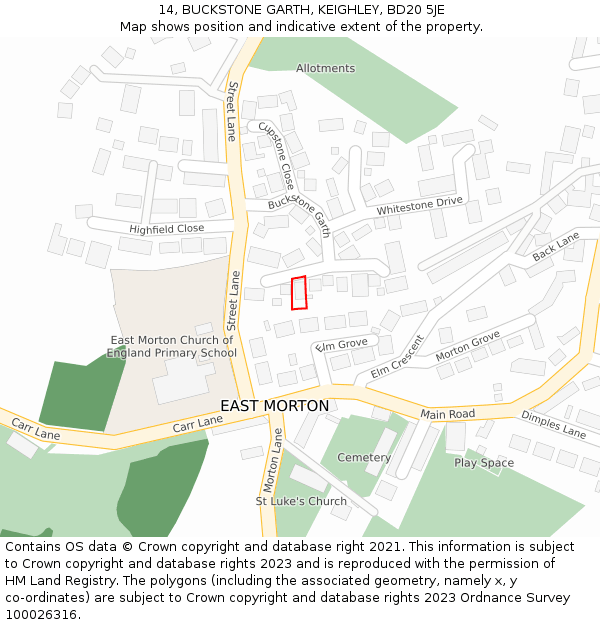 14, BUCKSTONE GARTH, KEIGHLEY, BD20 5JE: Location map and indicative extent of plot