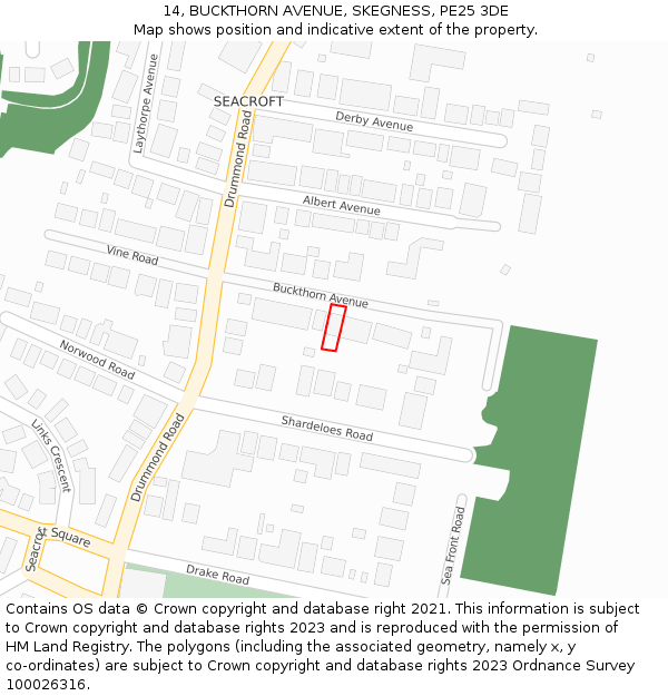 14, BUCKTHORN AVENUE, SKEGNESS, PE25 3DE: Location map and indicative extent of plot