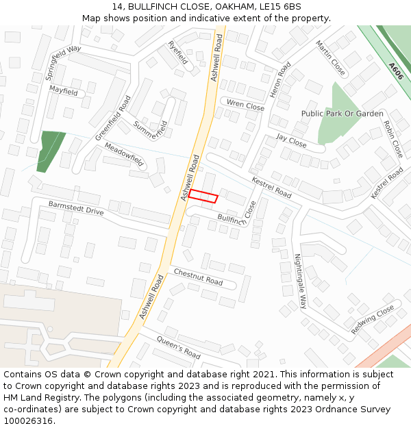 14, BULLFINCH CLOSE, OAKHAM, LE15 6BS: Location map and indicative extent of plot