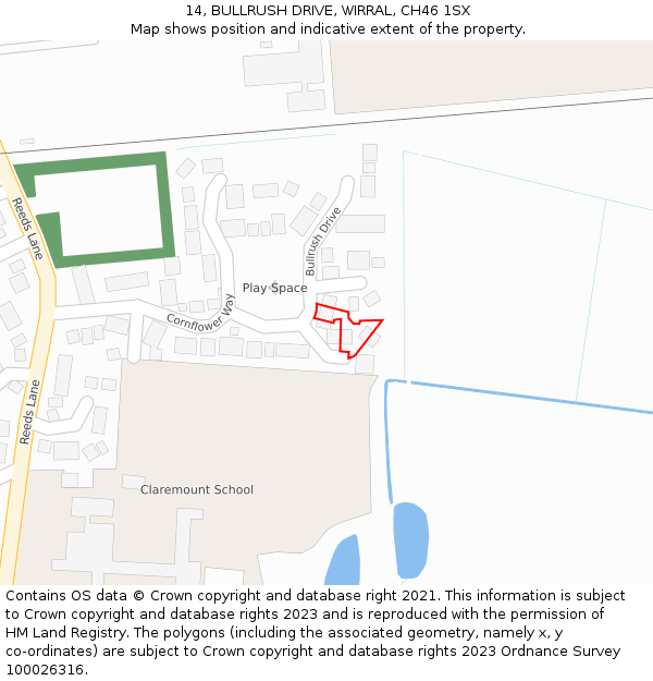 14, BULLRUSH DRIVE, WIRRAL, CH46 1SX: Location map and indicative extent of plot