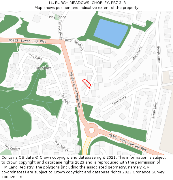 14, BURGH MEADOWS, CHORLEY, PR7 3LR: Location map and indicative extent of plot