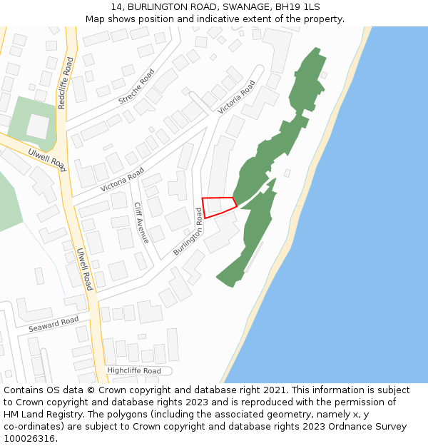 14, BURLINGTON ROAD, SWANAGE, BH19 1LS: Location map and indicative extent of plot