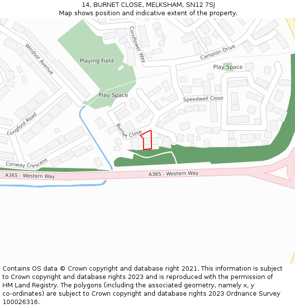 14, BURNET CLOSE, MELKSHAM, SN12 7SJ: Location map and indicative extent of plot