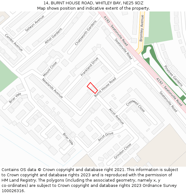 14, BURNT HOUSE ROAD, WHITLEY BAY, NE25 9DZ: Location map and indicative extent of plot