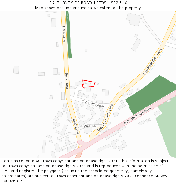 14, BURNT SIDE ROAD, LEEDS, LS12 5HX: Location map and indicative extent of plot