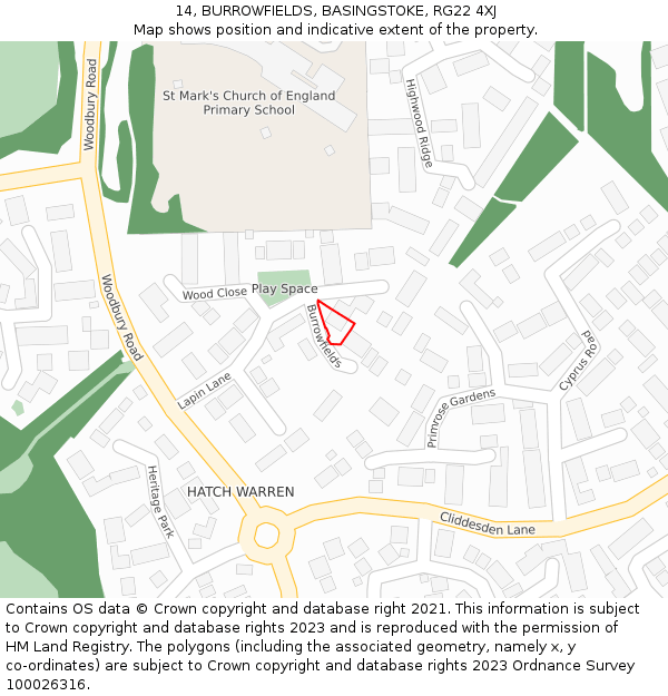 14, BURROWFIELDS, BASINGSTOKE, RG22 4XJ: Location map and indicative extent of plot