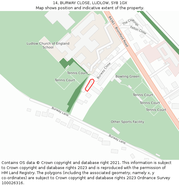 14, BURWAY CLOSE, LUDLOW, SY8 1GX: Location map and indicative extent of plot