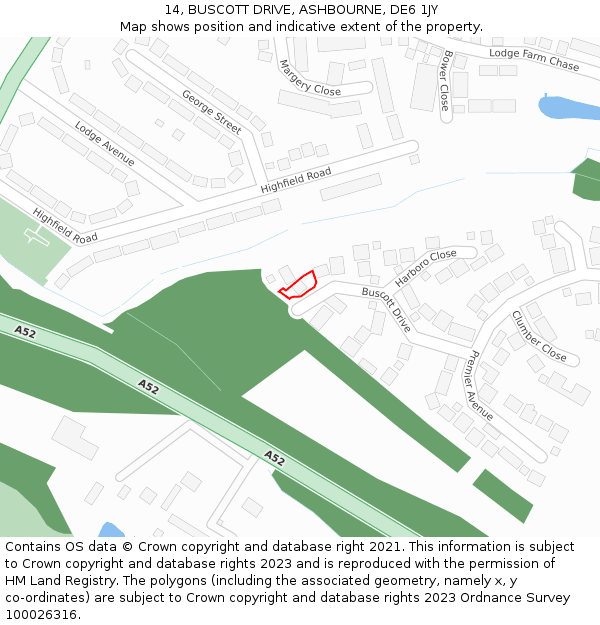 14, BUSCOTT DRIVE, ASHBOURNE, DE6 1JY: Location map and indicative extent of plot