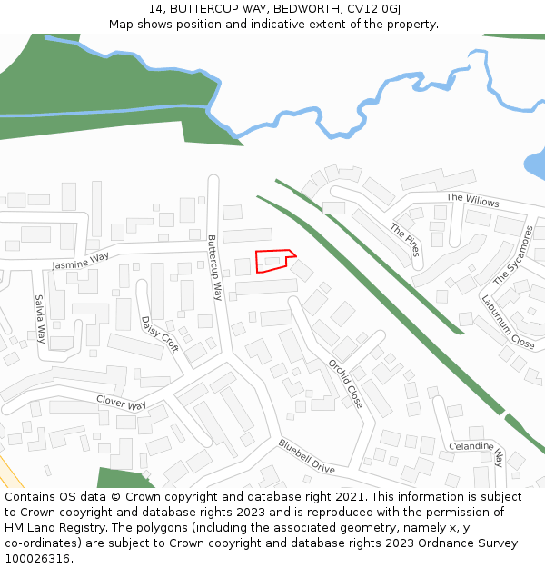 14, BUTTERCUP WAY, BEDWORTH, CV12 0GJ: Location map and indicative extent of plot