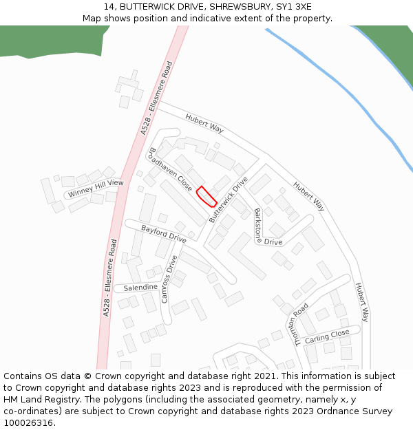 14, BUTTERWICK DRIVE, SHREWSBURY, SY1 3XE: Location map and indicative extent of plot