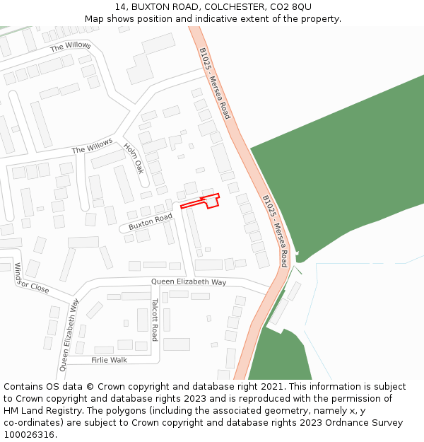 14, BUXTON ROAD, COLCHESTER, CO2 8QU: Location map and indicative extent of plot
