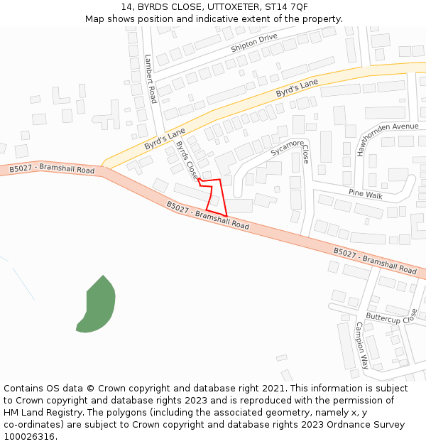 14, BYRDS CLOSE, UTTOXETER, ST14 7QF: Location map and indicative extent of plot