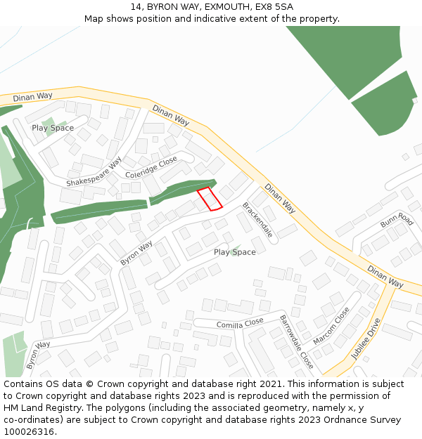 14, BYRON WAY, EXMOUTH, EX8 5SA: Location map and indicative extent of plot