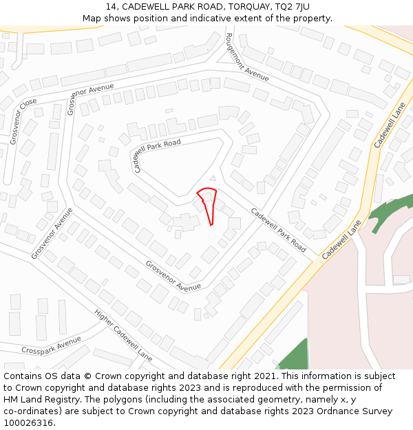 14, CADEWELL PARK ROAD, TORQUAY, TQ2 7JU: Location map and indicative extent of plot