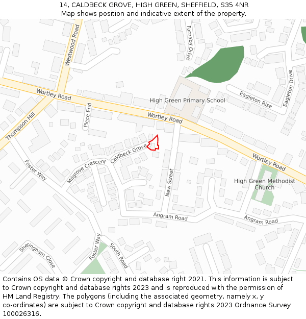 14, CALDBECK GROVE, HIGH GREEN, SHEFFIELD, S35 4NR: Location map and indicative extent of plot