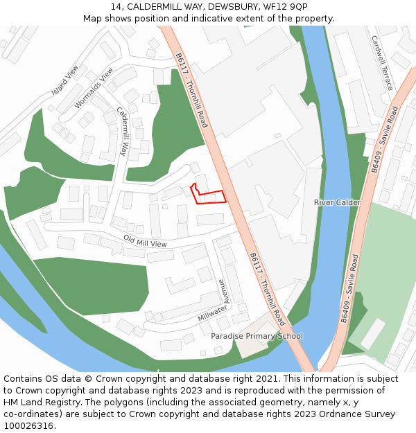14, CALDERMILL WAY, DEWSBURY, WF12 9QP: Location map and indicative extent of plot