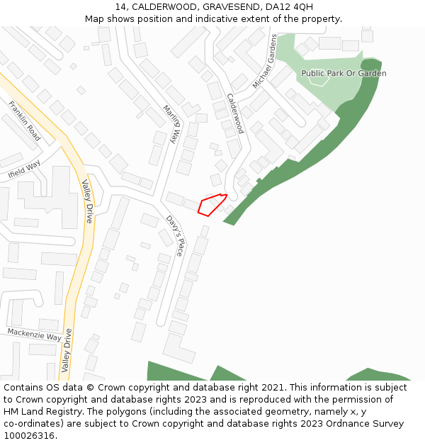 14, CALDERWOOD, GRAVESEND, DA12 4QH: Location map and indicative extent of plot