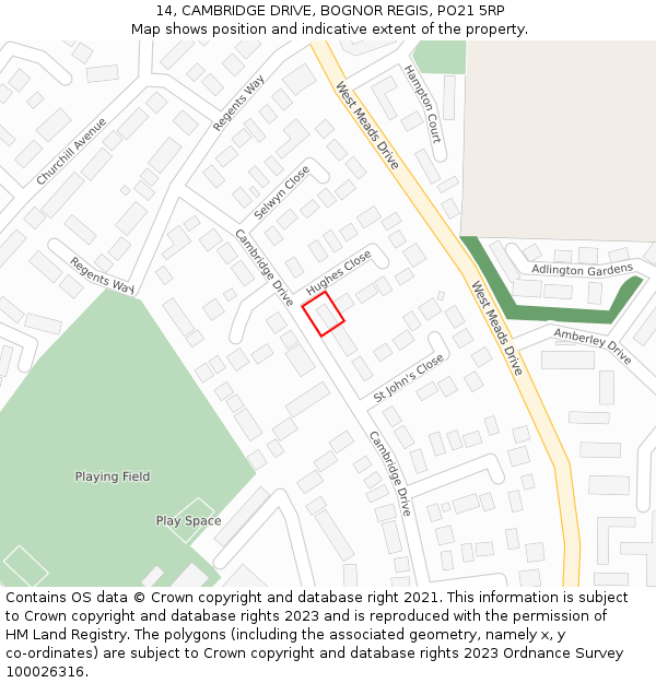 14, CAMBRIDGE DRIVE, BOGNOR REGIS, PO21 5RP: Location map and indicative extent of plot