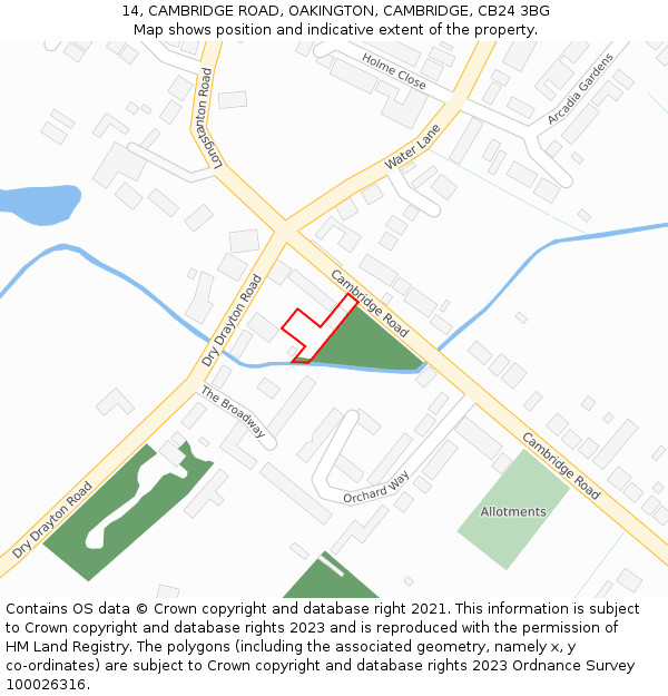 14, CAMBRIDGE ROAD, OAKINGTON, CAMBRIDGE, CB24 3BG: Location map and indicative extent of plot