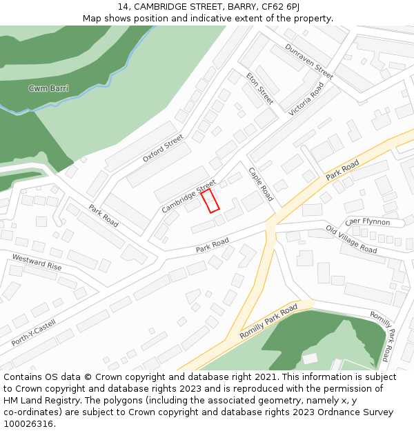 14, CAMBRIDGE STREET, BARRY, CF62 6PJ: Location map and indicative extent of plot