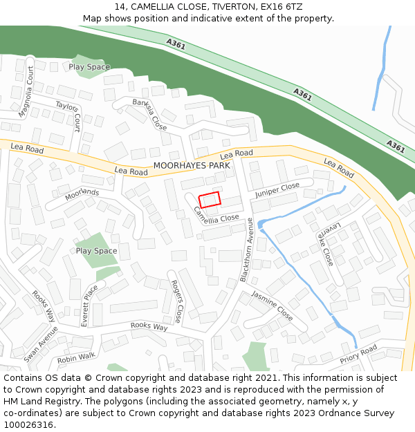 14, CAMELLIA CLOSE, TIVERTON, EX16 6TZ: Location map and indicative extent of plot