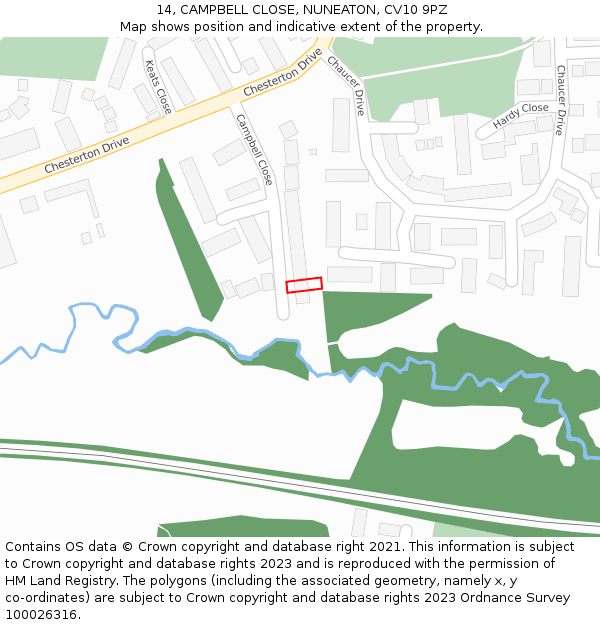 14, CAMPBELL CLOSE, NUNEATON, CV10 9PZ: Location map and indicative extent of plot