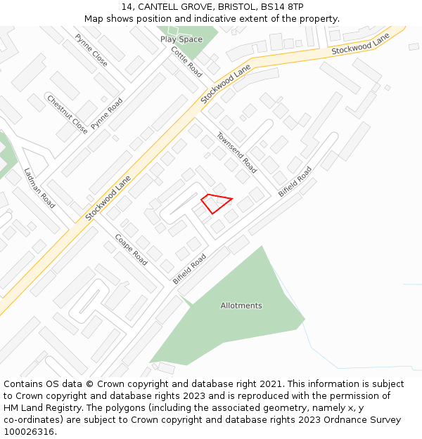 14, CANTELL GROVE, BRISTOL, BS14 8TP: Location map and indicative extent of plot