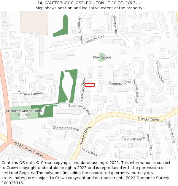 14, CANTERBURY CLOSE, POULTON-LE-FYLDE, FY6 7UU: Location map and indicative extent of plot