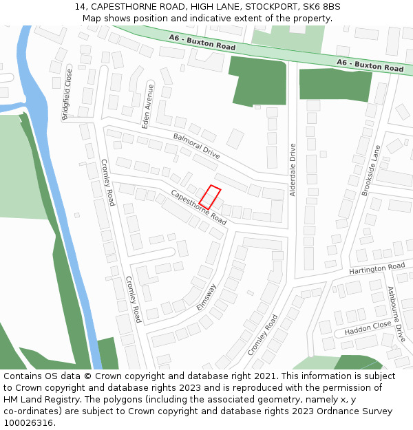 14, CAPESTHORNE ROAD, HIGH LANE, STOCKPORT, SK6 8BS: Location map and indicative extent of plot