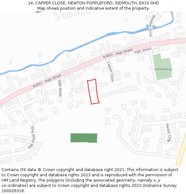 14, CAPPER CLOSE, NEWTON POPPLEFORD, SIDMOUTH, EX10 0HD: Location map and indicative extent of plot