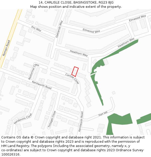 14, CARLISLE CLOSE, BASINGSTOKE, RG23 8JG: Location map and indicative extent of plot