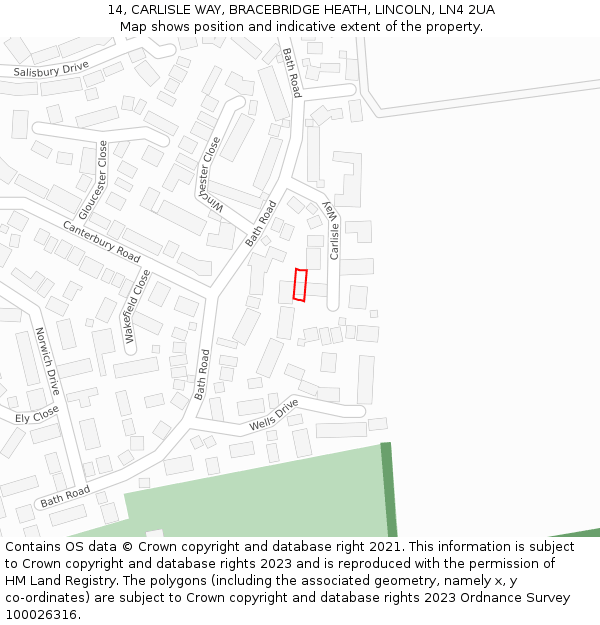 14, CARLISLE WAY, BRACEBRIDGE HEATH, LINCOLN, LN4 2UA: Location map and indicative extent of plot