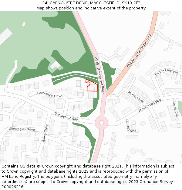 14, CARNOUSTIE DRIVE, MACCLESFIELD, SK10 2TB: Location map and indicative extent of plot