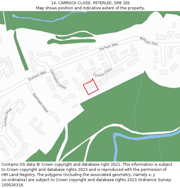 14, CARROCK CLOSE, PETERLEE, SR8 1EE: Location map and indicative extent of plot