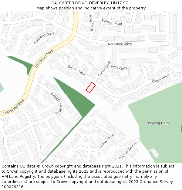 14, CARTER DRIVE, BEVERLEY, HU17 9GL: Location map and indicative extent of plot