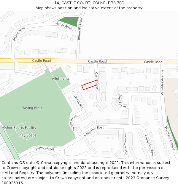 14, CASTLE COURT, COLNE, BB8 7RD: Location map and indicative extent of plot